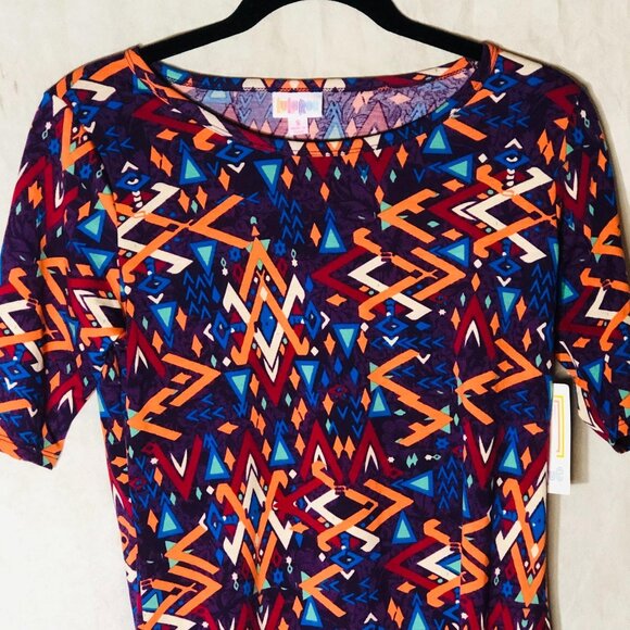 lularoe Julia dress short sleeve geometric blue orange red size s READ new - Picture 2 of 10